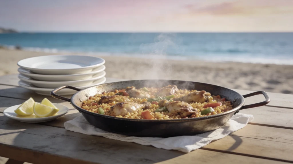 Paella valentienne face à la mer