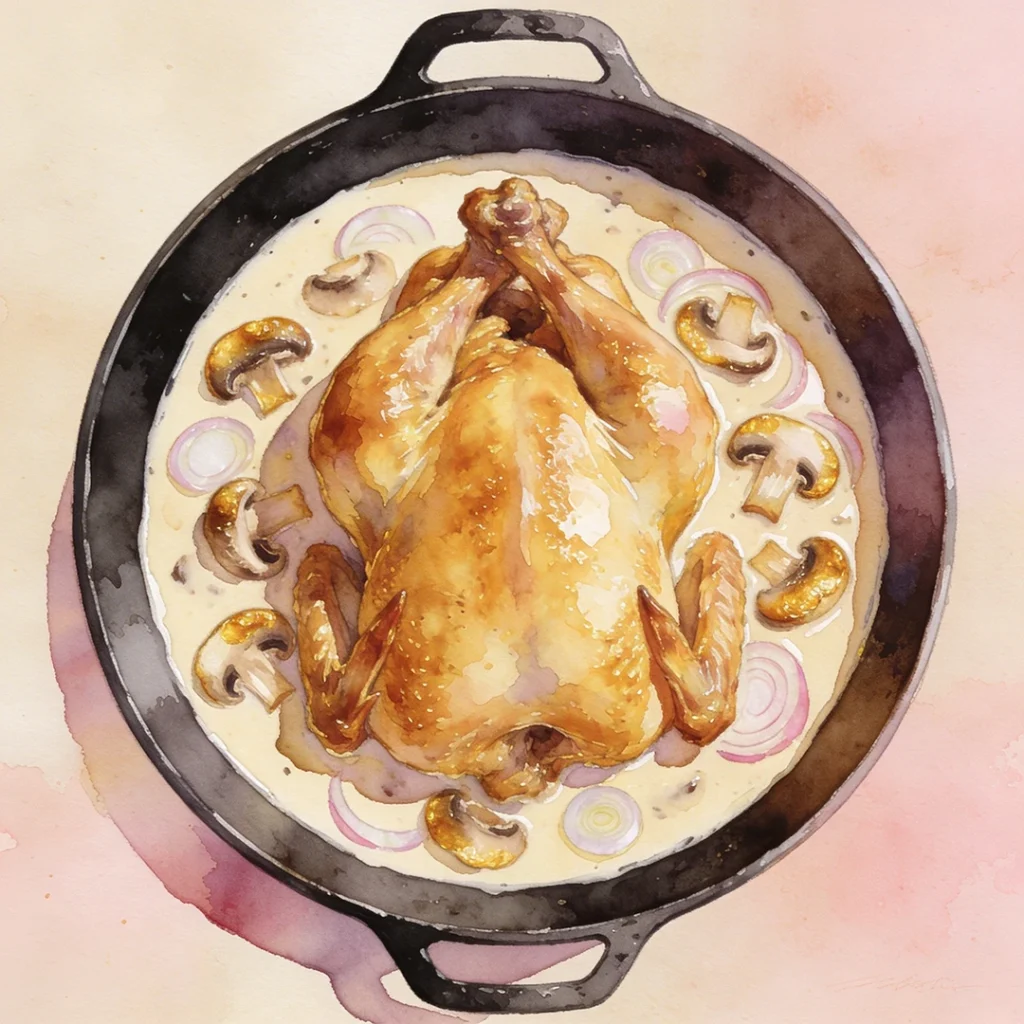Poulet dans une cocotte noire une des grandes recettes françaises traditionnelles