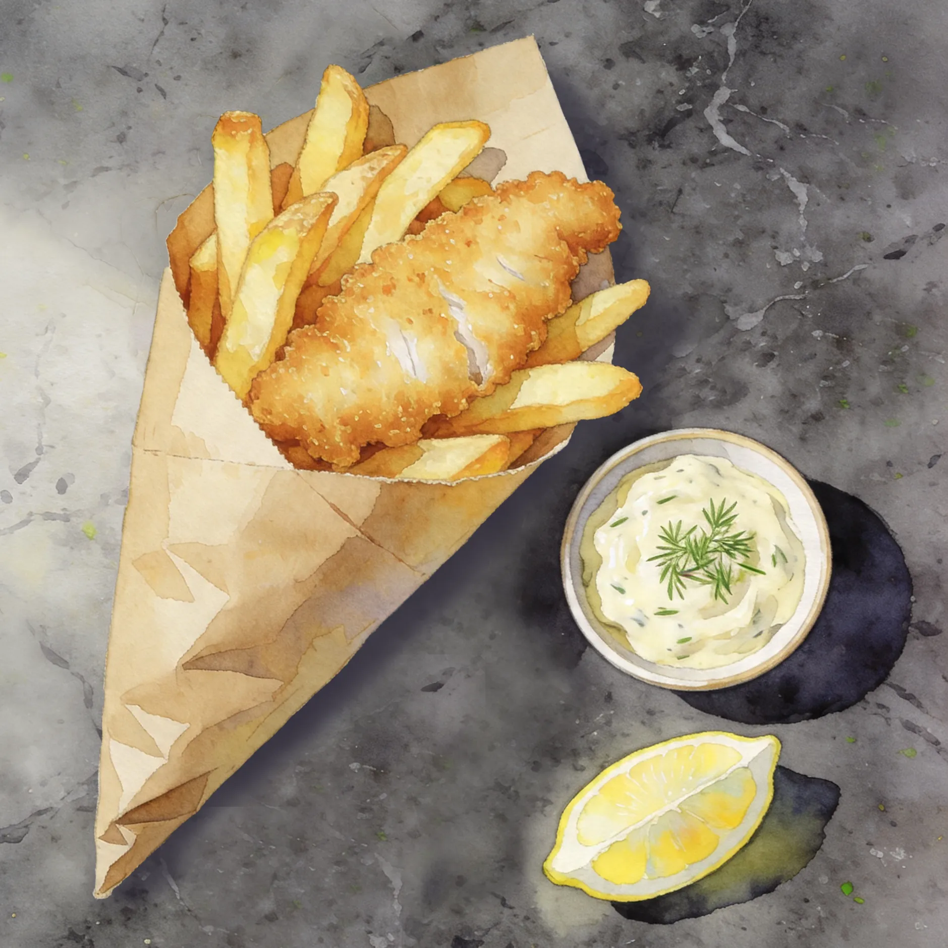 Fish and chips, sauce tartare et citron