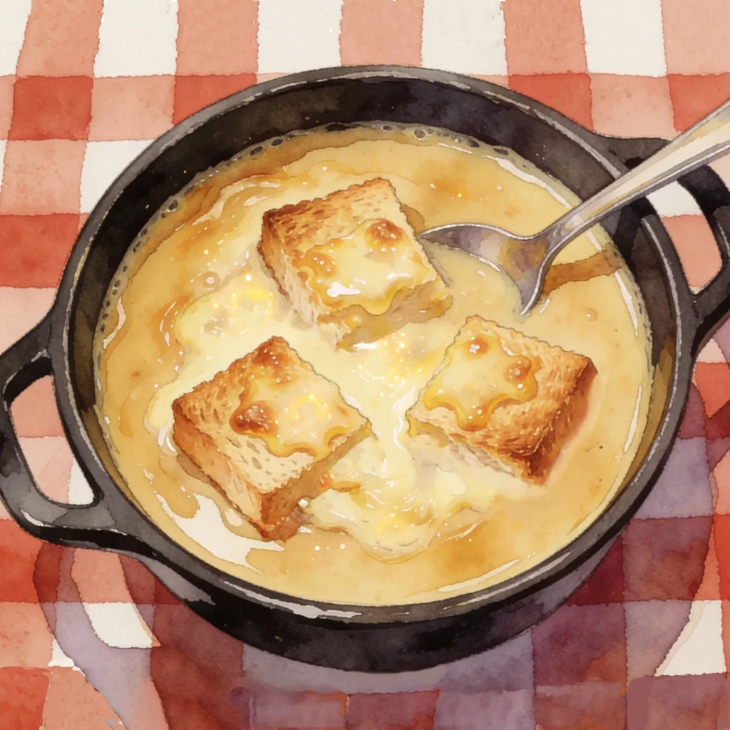 soupe à l'oignon gratinée de bistro sur une nappe à carreau, , une des grandes recettes françaises 
