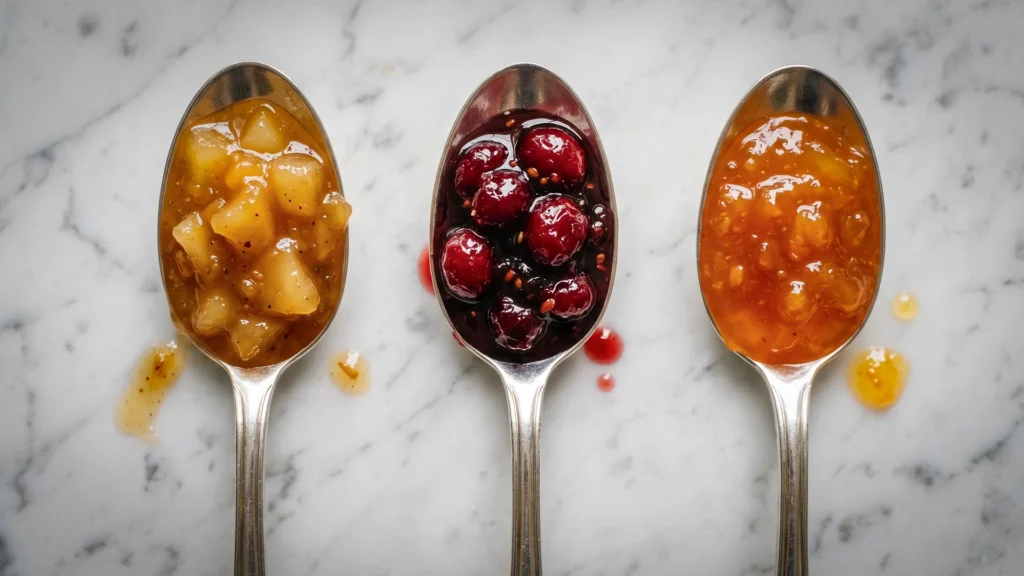 Chutneys aux fruits en trois saveurs