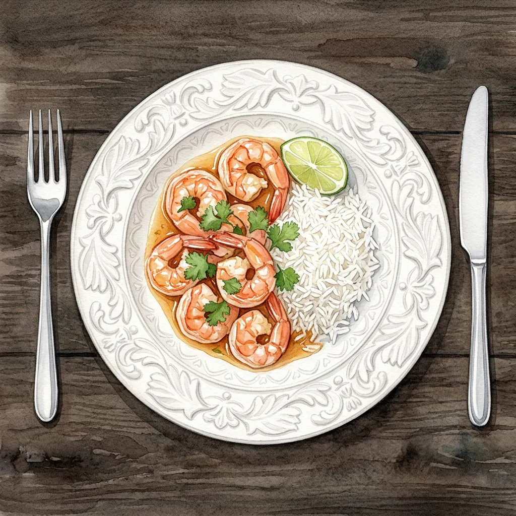 Cari aux crevettes sur une table en bois