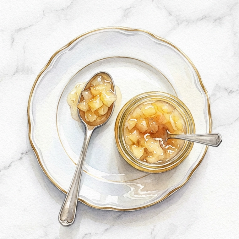 pot et cuillère de chutney aux poires