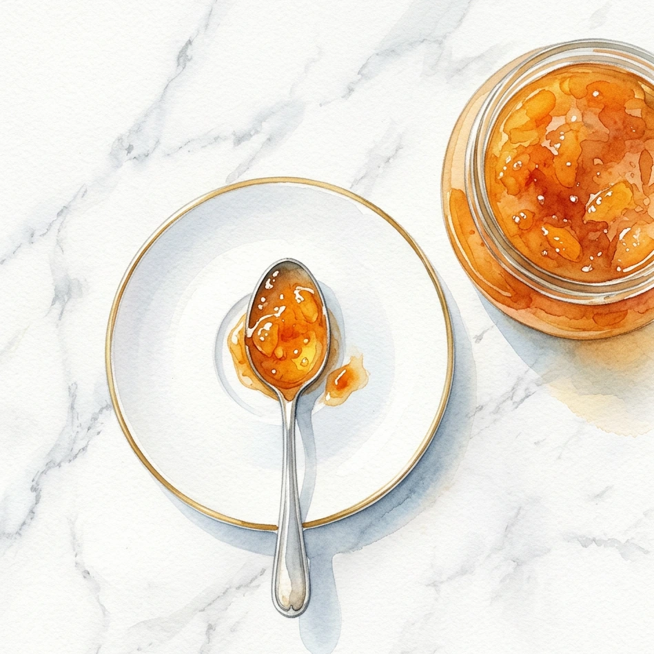pot et cuillère de chutney d'abricot