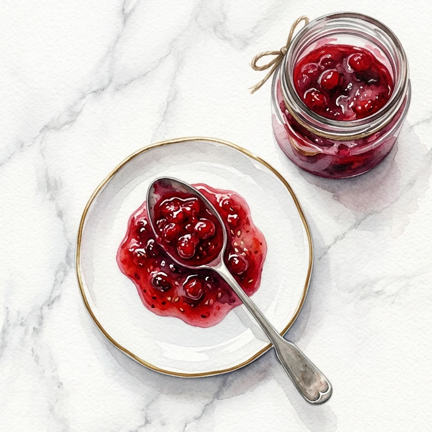 pot et cuillère de chutney aux canneberges
