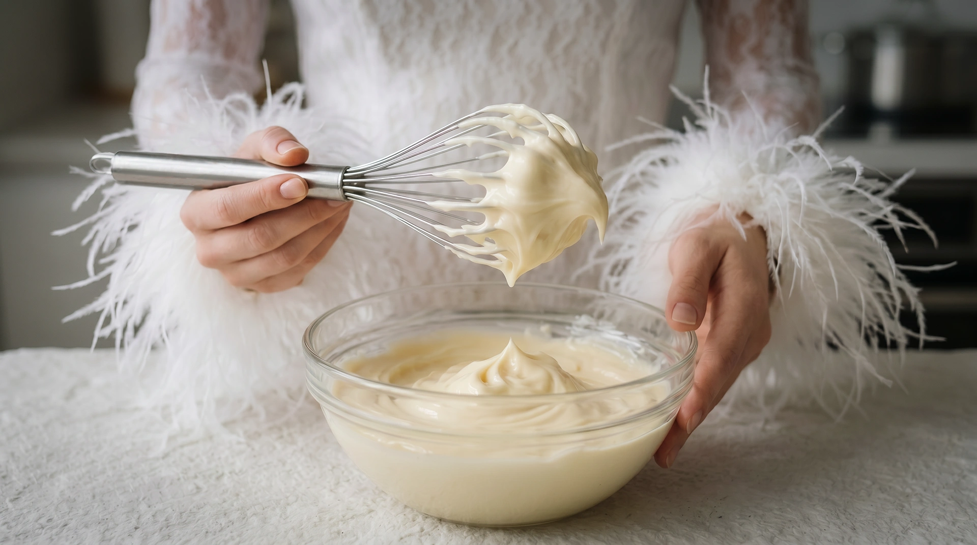 Crème mousseline dans un bol transparent