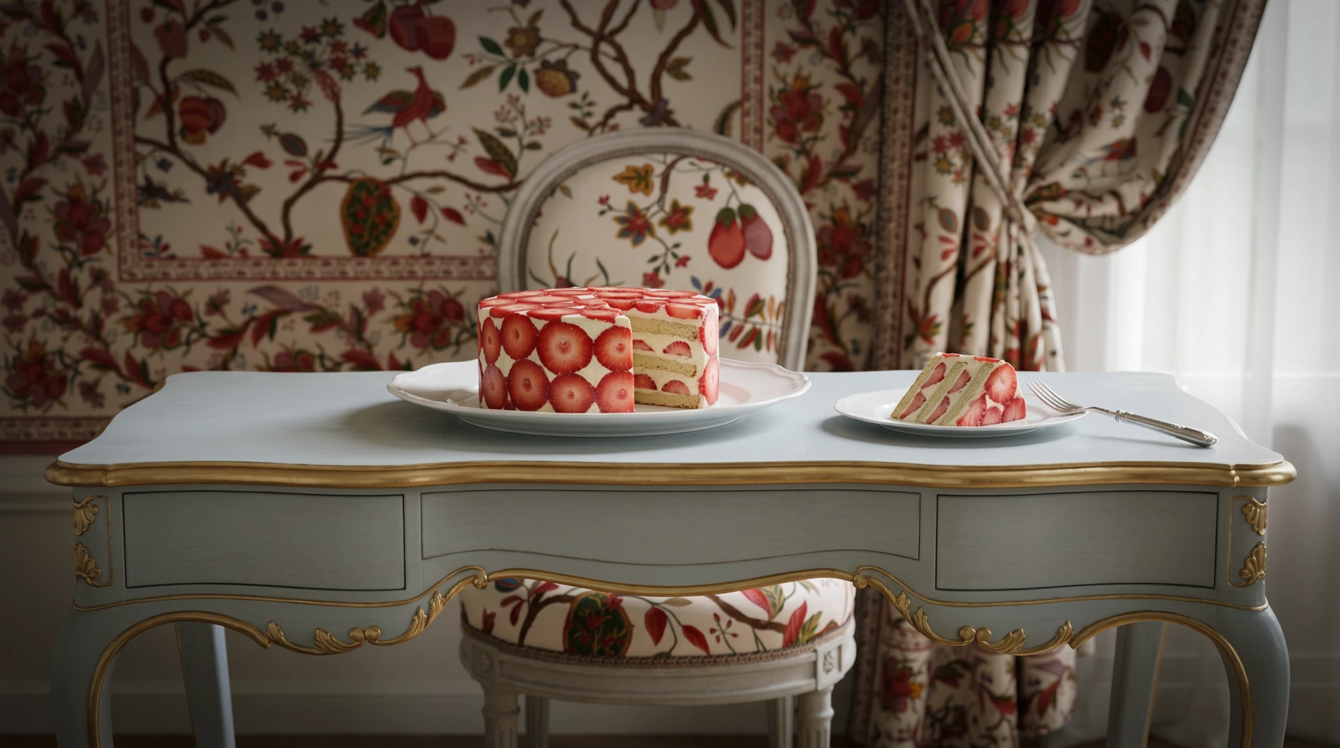 Fraisier dans un décor XVIII e siècle